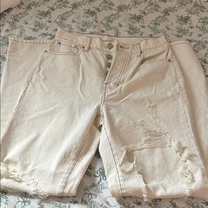 Distressed Cream Women Jeans